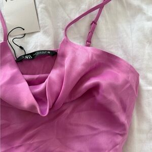 Zara pink satin flowy tank top